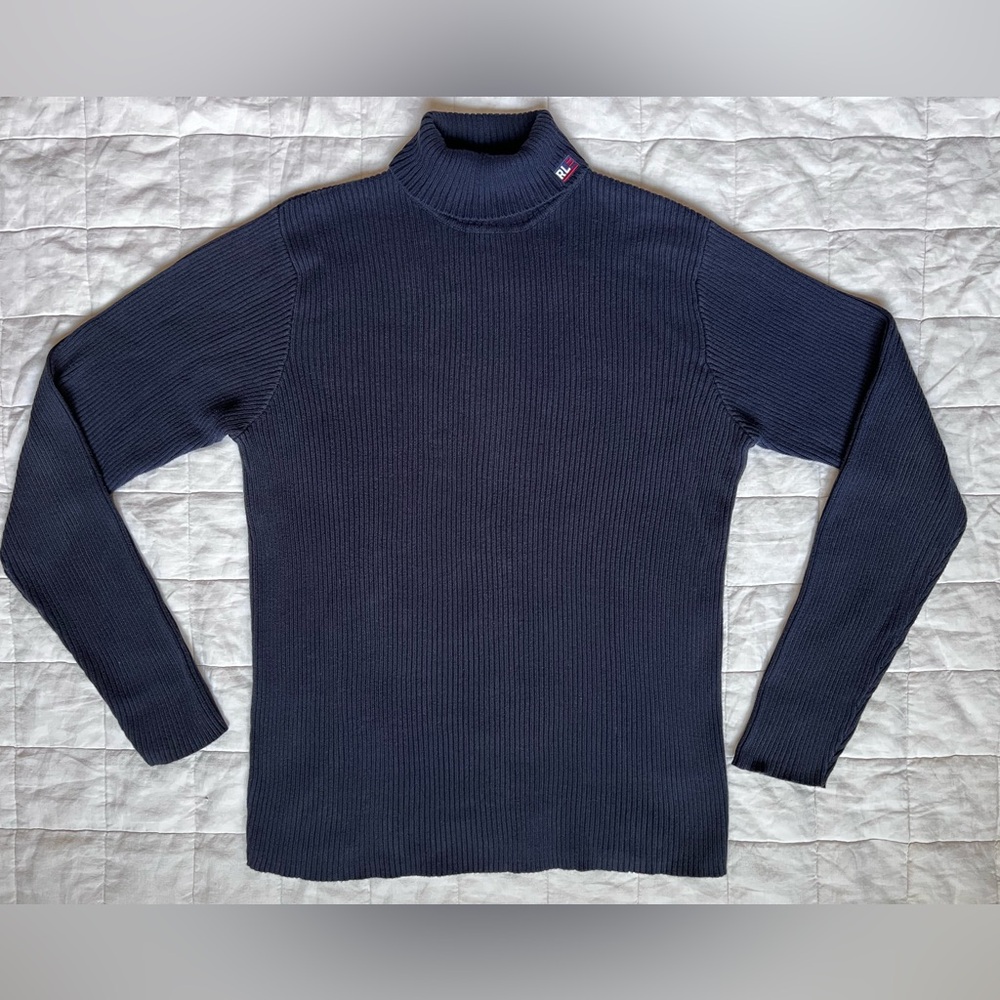 Vintage Polo Jeans Co Ralph Lauren Navy Rib Knit Turtleneck "RL" Sweater Mens XL